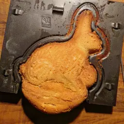 ready baked shortbread bunny in the cake tin