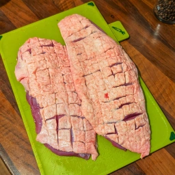 Scored duck breast