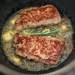 Beef sirloin, butter, rosemary and garlic