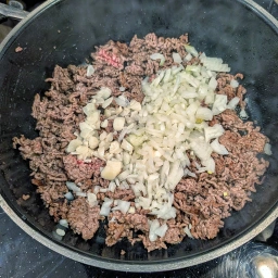 ground beef, onion and garlic