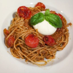 Spaghetti with Pesto Rosso and Burrata