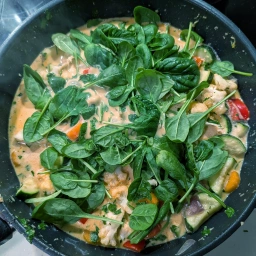 Zum Schluß noch den Spinat und Koriander hinzufügen